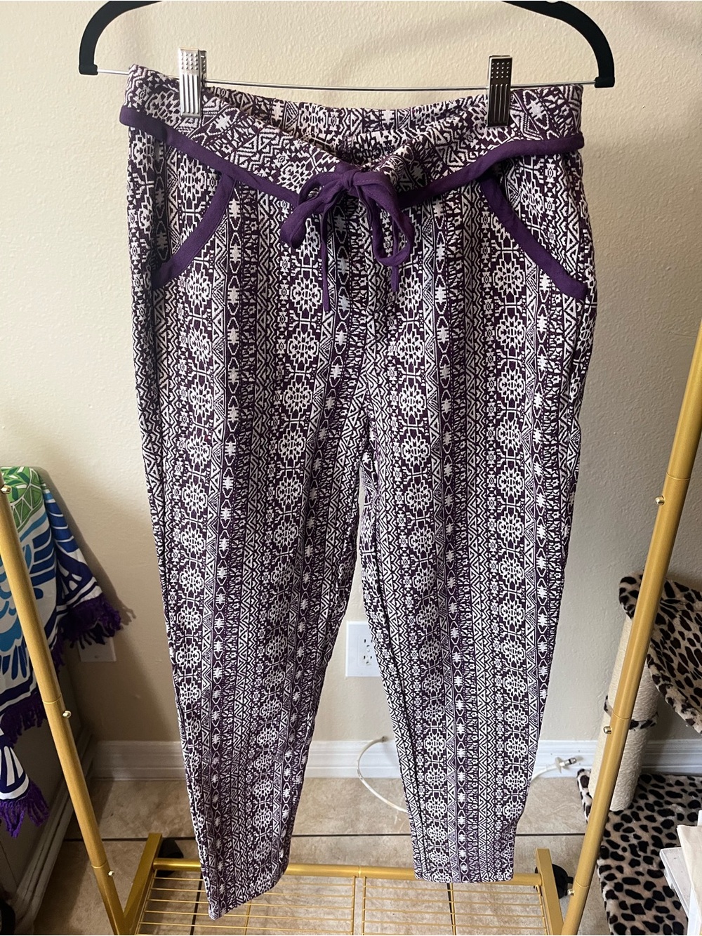 Tobi Purple Geometric Drawstring Joggers